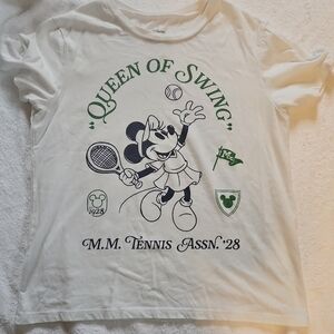 Disney Minnie Mouse Queen of Swing Tennis Graphic Tee Small EUC